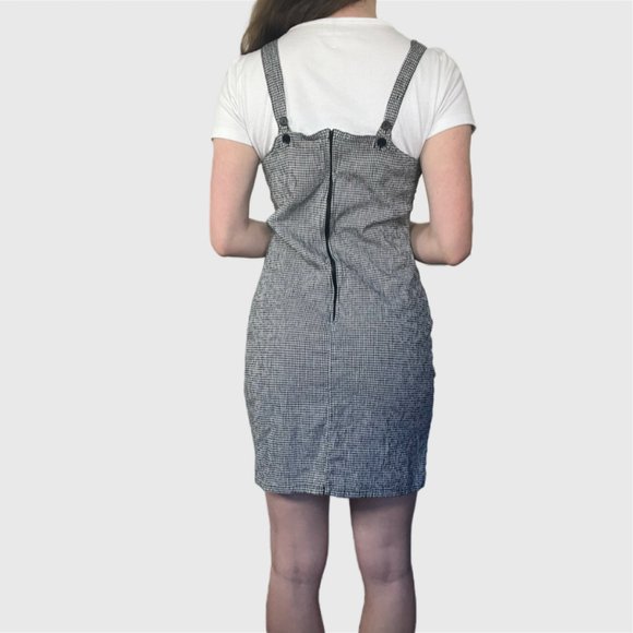 Vintage 90s Black Dress, 1990s Black White Checkered Mini Dress - Picture 7 of 8